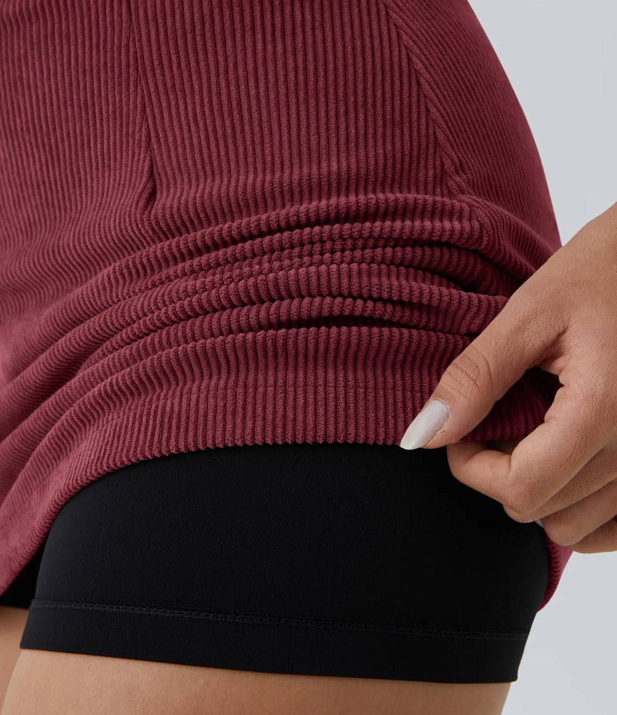 High-Waisted 2-in-1 A-Line Mini Corduroy Skirt with Shorts