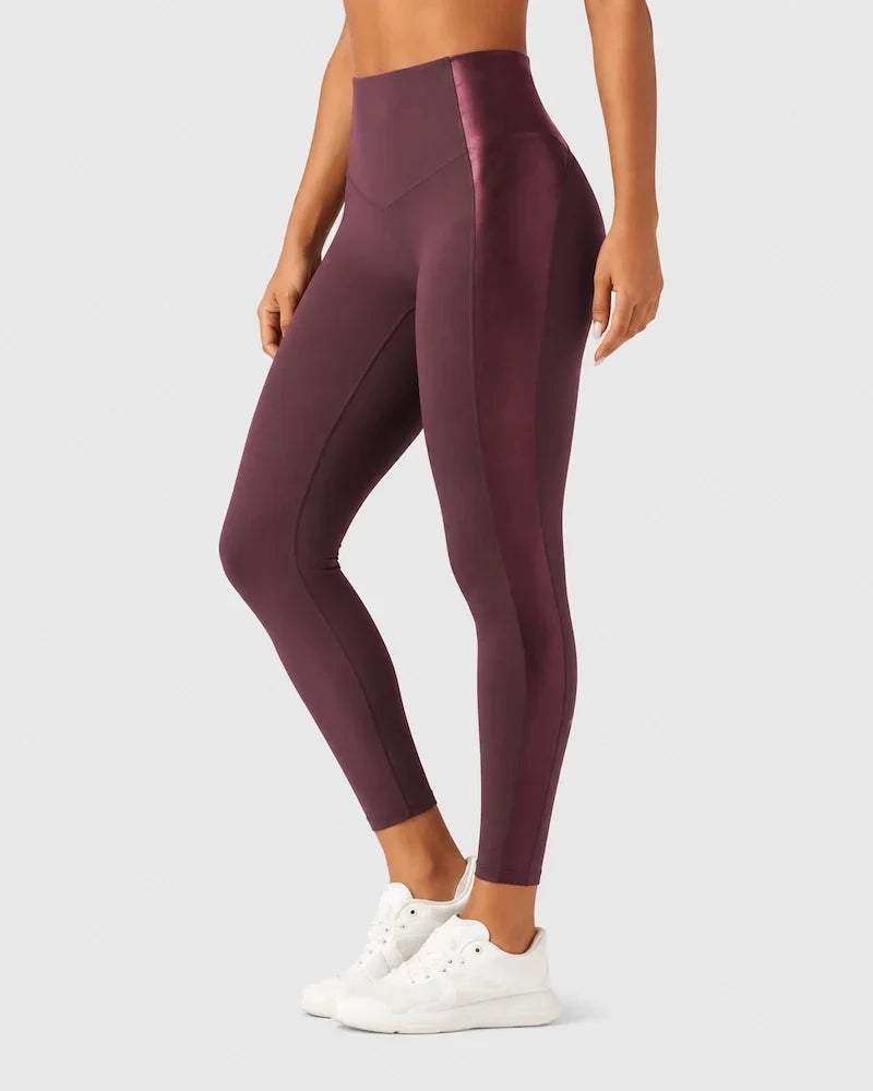 High Waisted Stretchy PU Tummy Control Yoga Leggings with Pocket